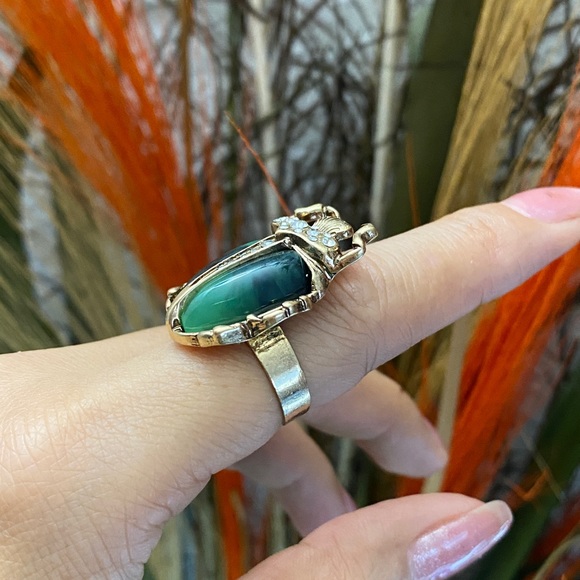 Vintage beetle bug ring,High Quality brass crystal Scarab bug Beetle Skull ring - Picture 5 of 9